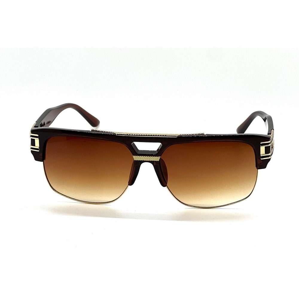 Brown Gold Ombre Lens Sunglasses Square Flat Top Fashion Sun Glasses Men Women - Picture 4 of 8